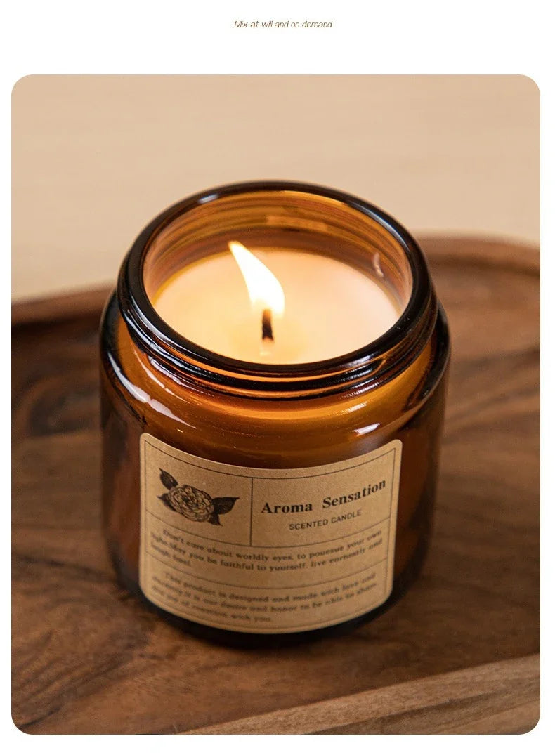 Copo de vidro marrom vela de aromaterapia sem fumaça vela de cera perfumada para decoração de casa aniversário dia dos namorados presente de natal frasco de vidro