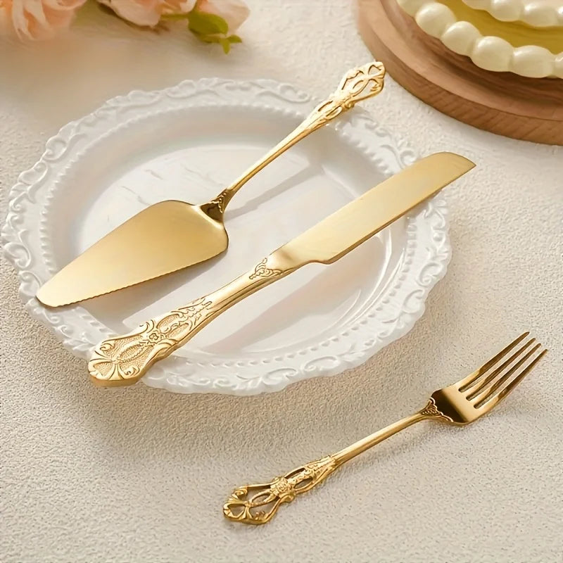 Kit Pá e Faca para Bolo Vintage: Aço Inox com Cabo Barroco