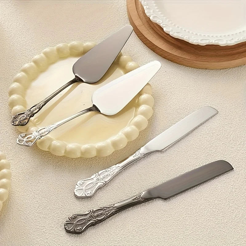 Kit Pá e Faca para Bolo Vintage: Aço Inox com Cabo Barroco