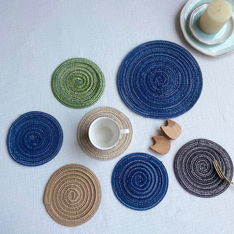 Estilo nórdico fio de algodão jantar placemat redondo ramie tecido copo esteira placa de isolamento térmico anti-queimadura antiderrapante coaster copo esteira