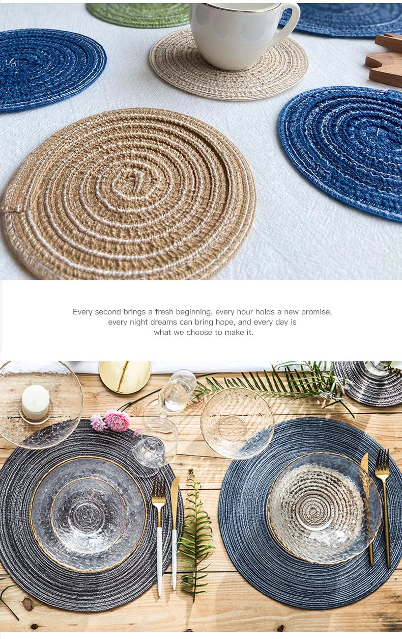 Estilo nórdico fio de algodão jantar placemat redondo ramie tecido copo esteira placa de isolamento térmico anti-queimadura antiderrapante coaster copo esteira