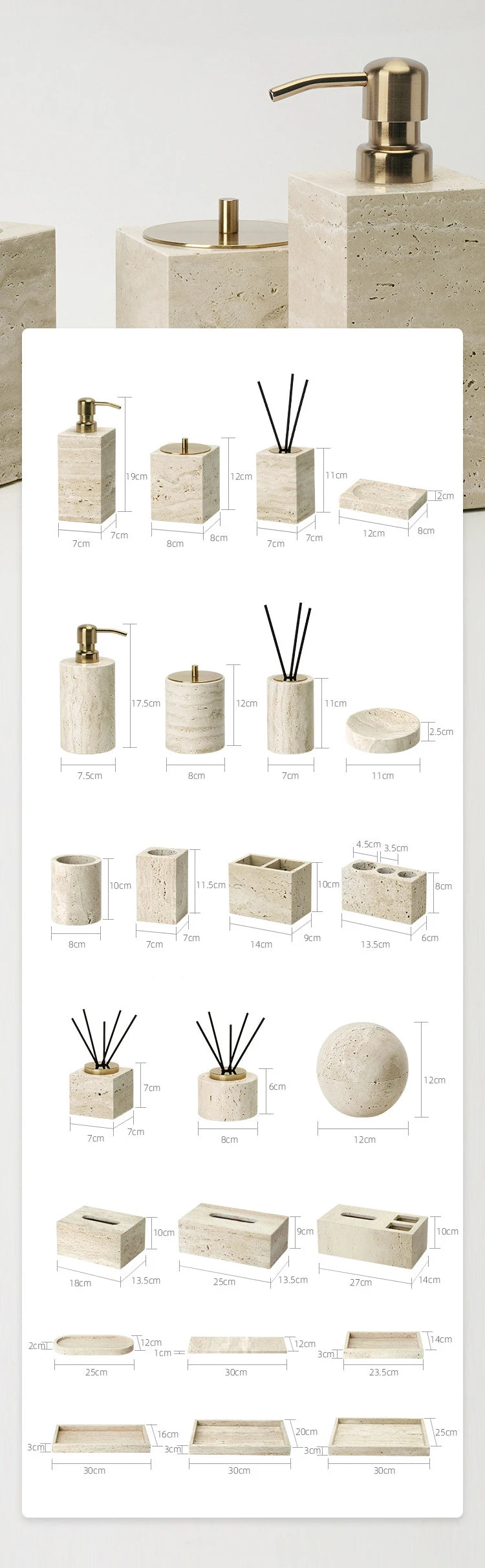 Conjunto de Acessórios de Banheiro em Travertino Luxuoso