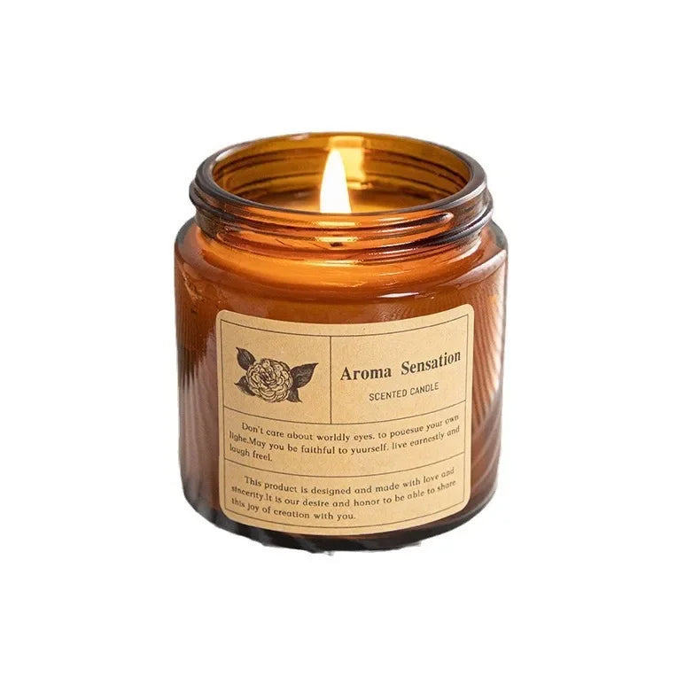 Copo de vidro marrom vela de aromaterapia sem fumaça vela de cera perfumada para decoração de casa aniversário dia dos namorados presente de natal frasco de vidro