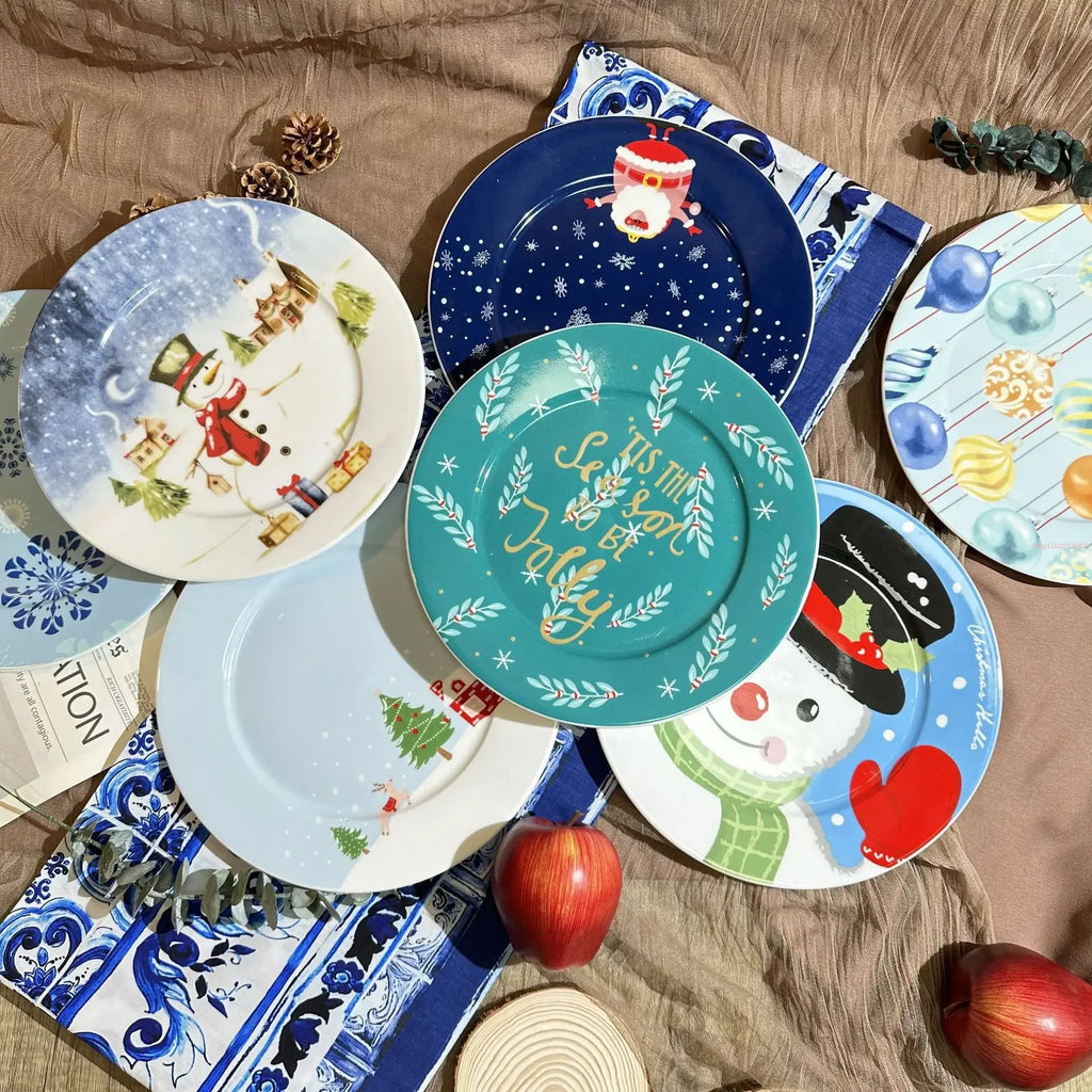 Coleção de Pratos Natalinos: Porcelana Ilustrada com Cenas de Inverno