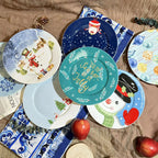 Coleção de Pratos Natalinos: Porcelana Ilustrada com Cenas de Inverno
