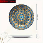 Prato Decorativo de Cerâmica Mandala Azul e Dourado de Luxo