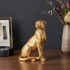 Par de Onças Douradas: Escultura Texturizada em Dourado Metálico