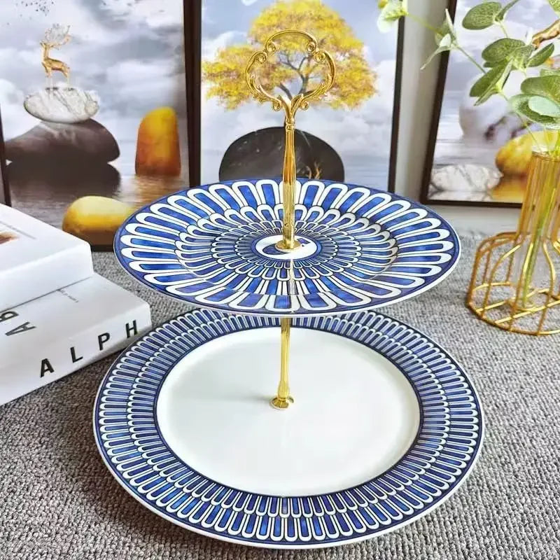 Estilo europeu simples e luxuoso selo azul prato de jantar ocidental bife decoração chá da tarde dim sum bolo talheres
