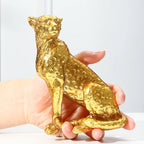 Par de Onças Douradas: Escultura Texturizada em Dourado Metálico