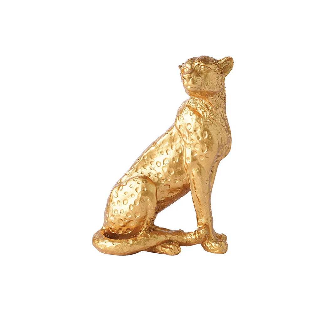 Par de Onças Douradas: Escultura Texturizada em Dourado Metálico