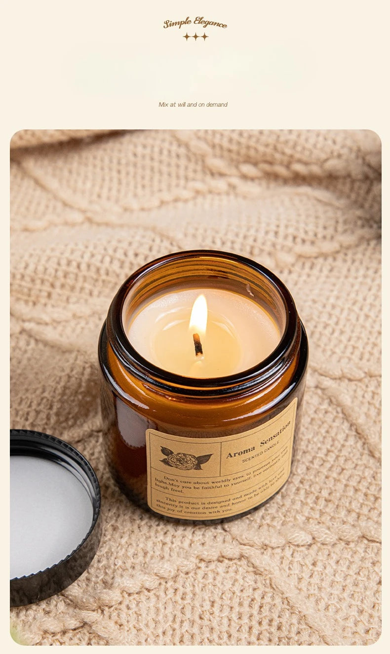 Copo de vidro marrom vela de aromaterapia sem fumaça vela de cera perfumada para decoração de casa aniversário dia dos namorados presente de natal frasco de vidro