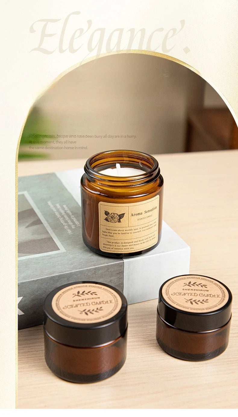 Copo de vidro marrom vela de aromaterapia sem fumaça vela de cera perfumada para decoração de casa aniversário dia dos namorados presente de natal frasco de vidro