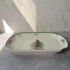 Coleção Pinheiro de Natal: Porcelana Clássica em Branco e Verde