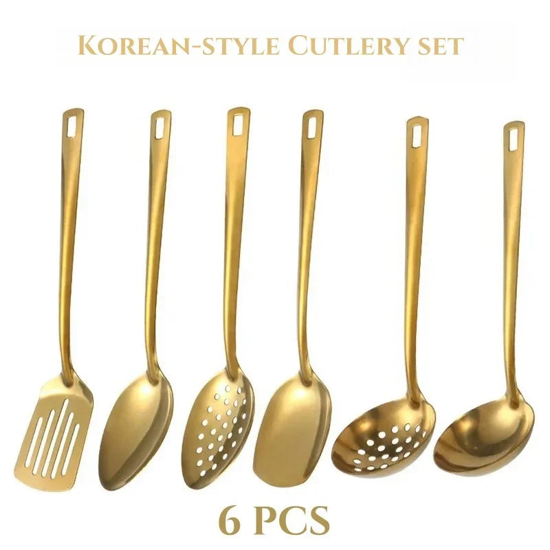 Kit Utensílios Dourados: Aço Inoxidável Premium para Cozinha de Chef