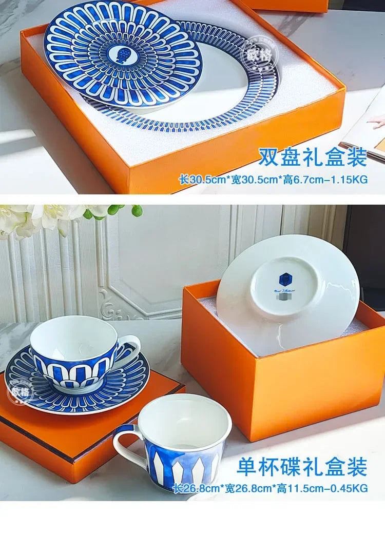 Estilo europeu simples e luxuoso selo azul prato de jantar ocidental bife decoração chá da tarde dim sum bolo talheres