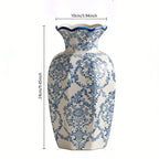 Vaso Cerâmico Clássico Azul e Branco Pintado à Mão